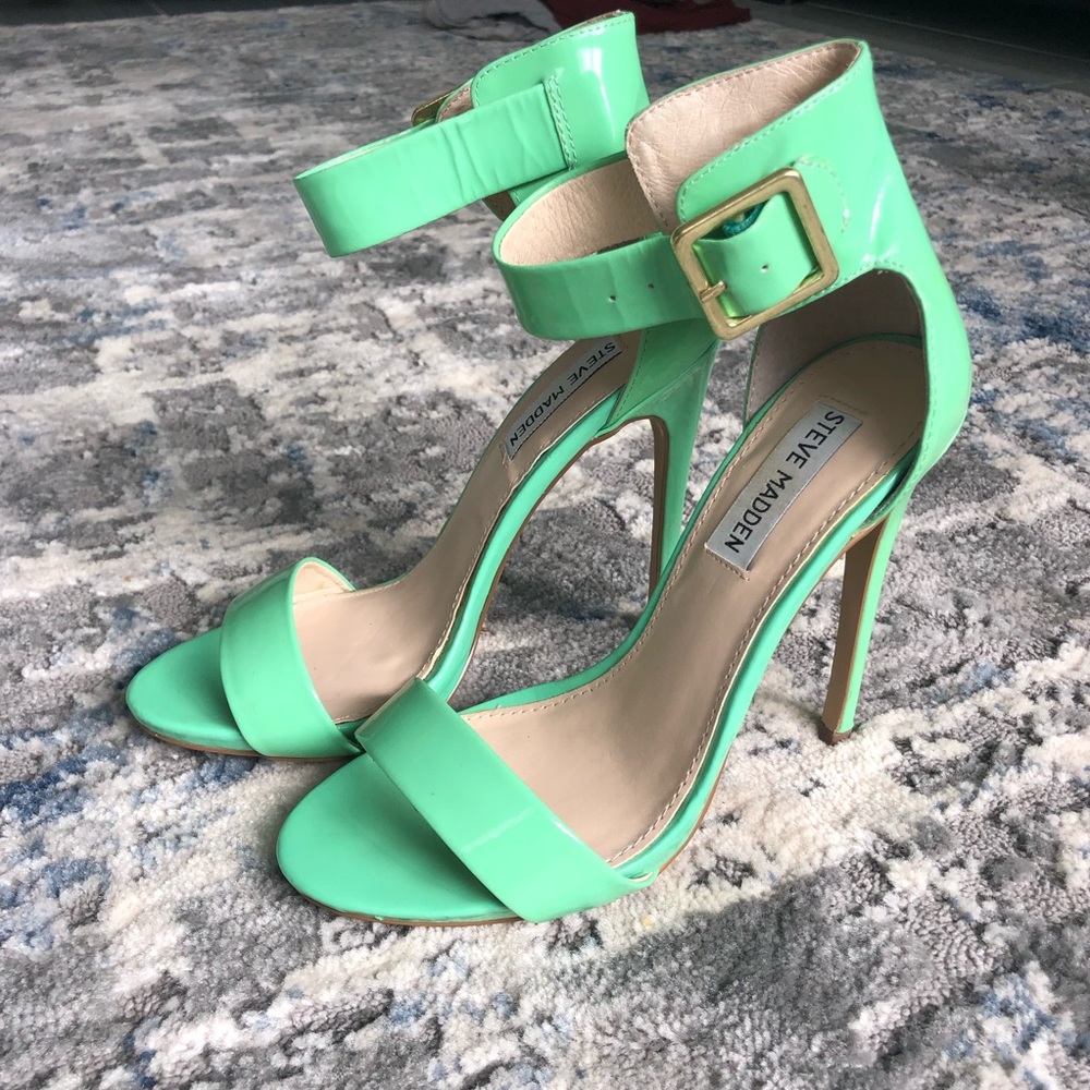 Mint green Steve Madden stilettos with gold buckle